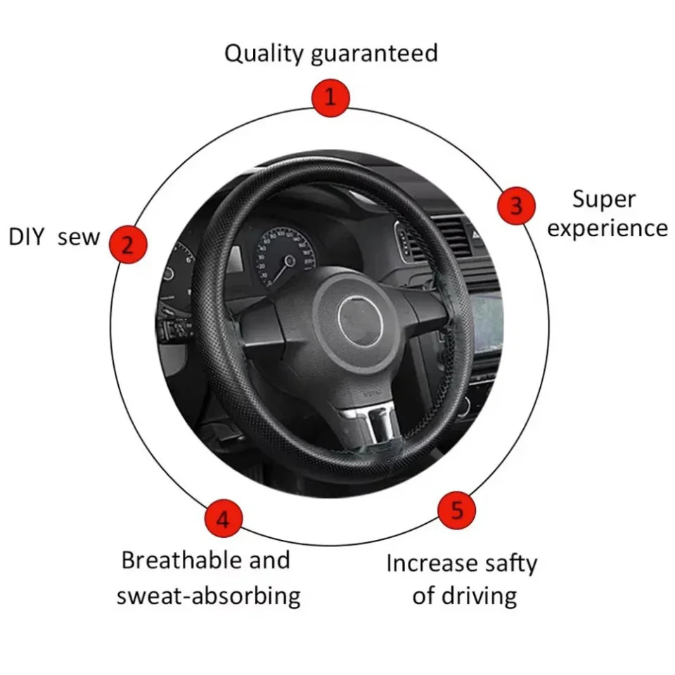 DIY Car Steering Wheel Cover Fiber Leather with Needle Braid on Steering Wheel SkidProof Car Styling Interior Accessorie