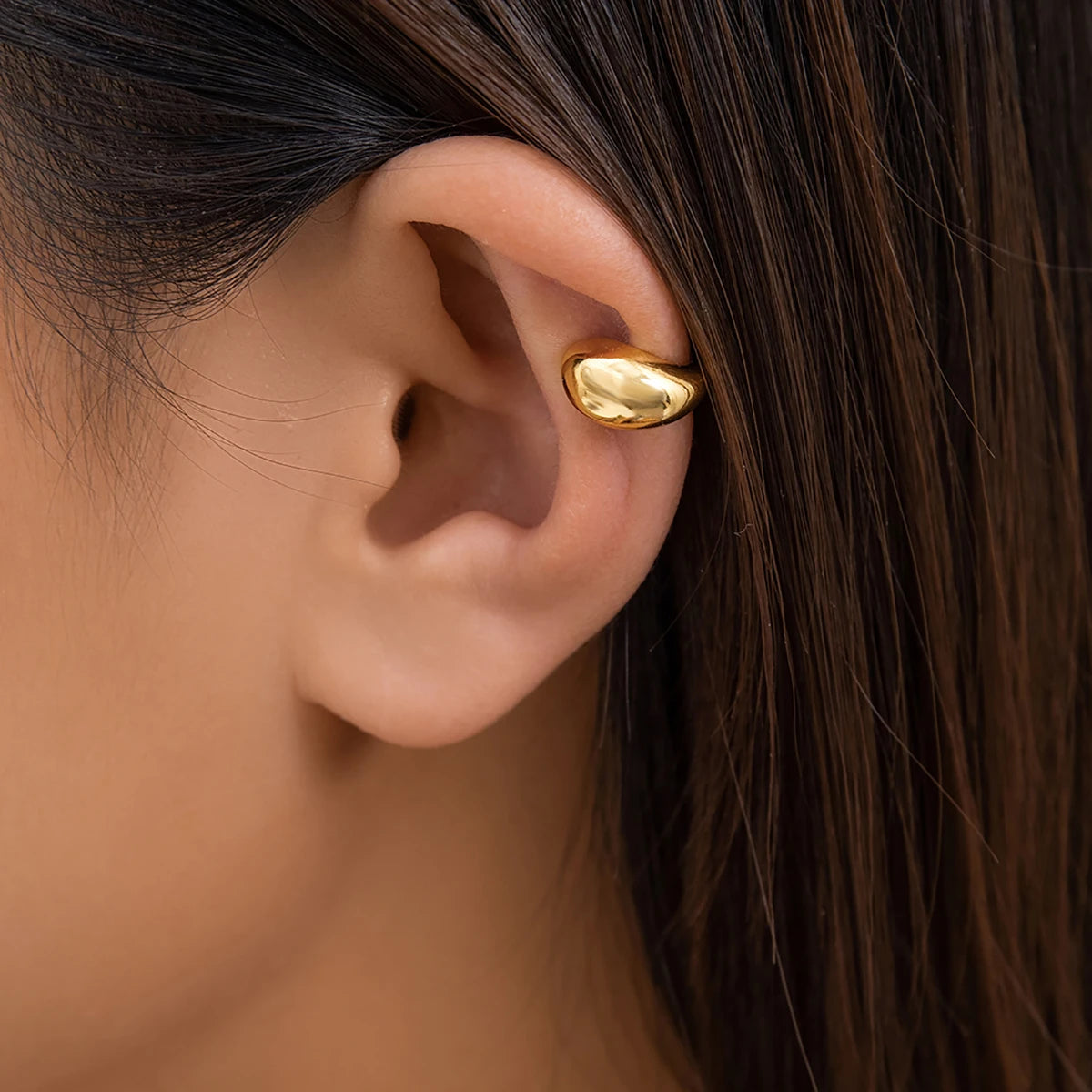 Salircon 1Pcs Punk Water Drop Half Empty Clip Earring Gothic C Shape Ear Cuff Stud Thick Earclips For Women Party Jewelry Gifts