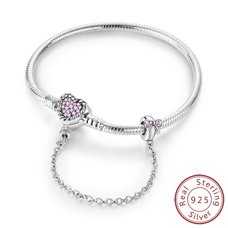Bracelet Original 925 Sterling Silver Charm Bracelet 17-20CM Love Heart Pave Zirconia Bracelet for Women DIY Charm Jewelry Gifts