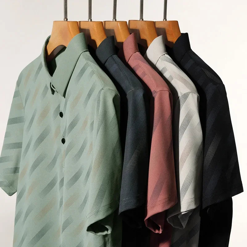 2026 New Men's Business Casual Short Sleeved Printed Polo Shirt Fashionable Breathable Comfortable and Versatile Top