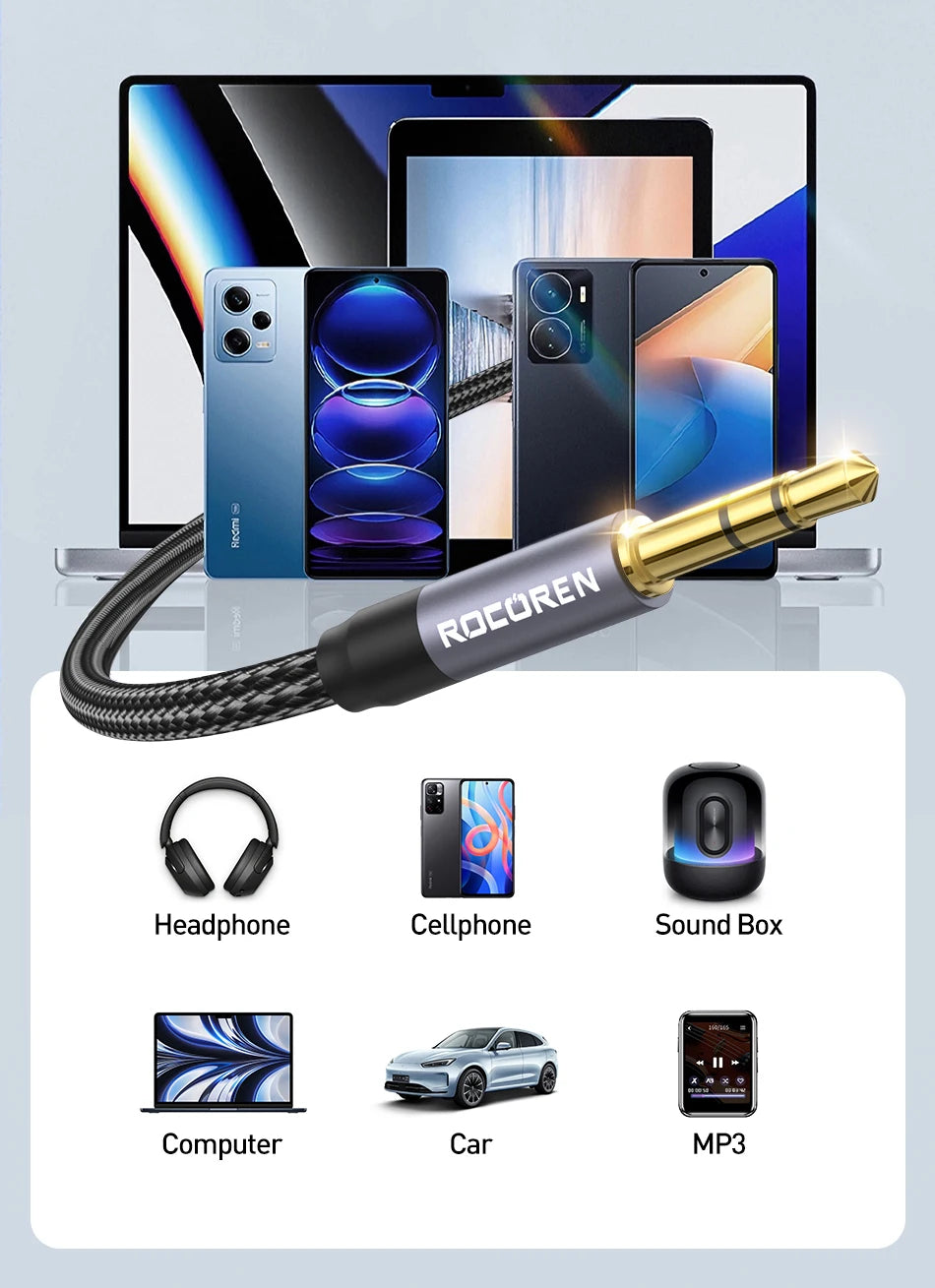 Rocoren Audio Cable 3.5 mm Jack Male to Male Aux Cable For Phone Headphone Car MP3 Speaker Computer 3.5mm Jack Aux Wire Cord 5M