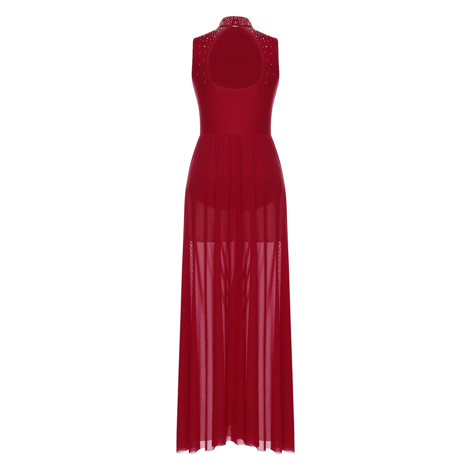 Womens Ballet Lyrical Dance Dress Cutout Back Full Length Overlay Leotard Costume Latin Rumba Tango Maxi Dress Long Dancewear