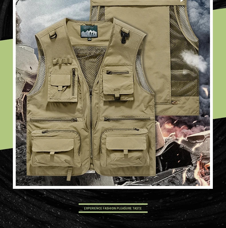 FGKKS Men Multi Pockets Vest Men's New Breathable Outdoor Fishing Vest Quality Design Leisure High Tech Male Jacket