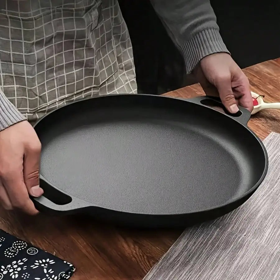 Multifunctional Cast Iron Skillet Non-Stick Design for Pizza Grilling Pancakes Compatible with All Stove Types