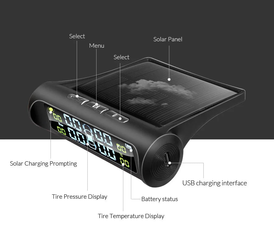 E-ACE K01 TPMS solar sensor intelligence  Wireless Tire Pressure Monitoring System  Auto Security Alarm Device With 4 sensors
