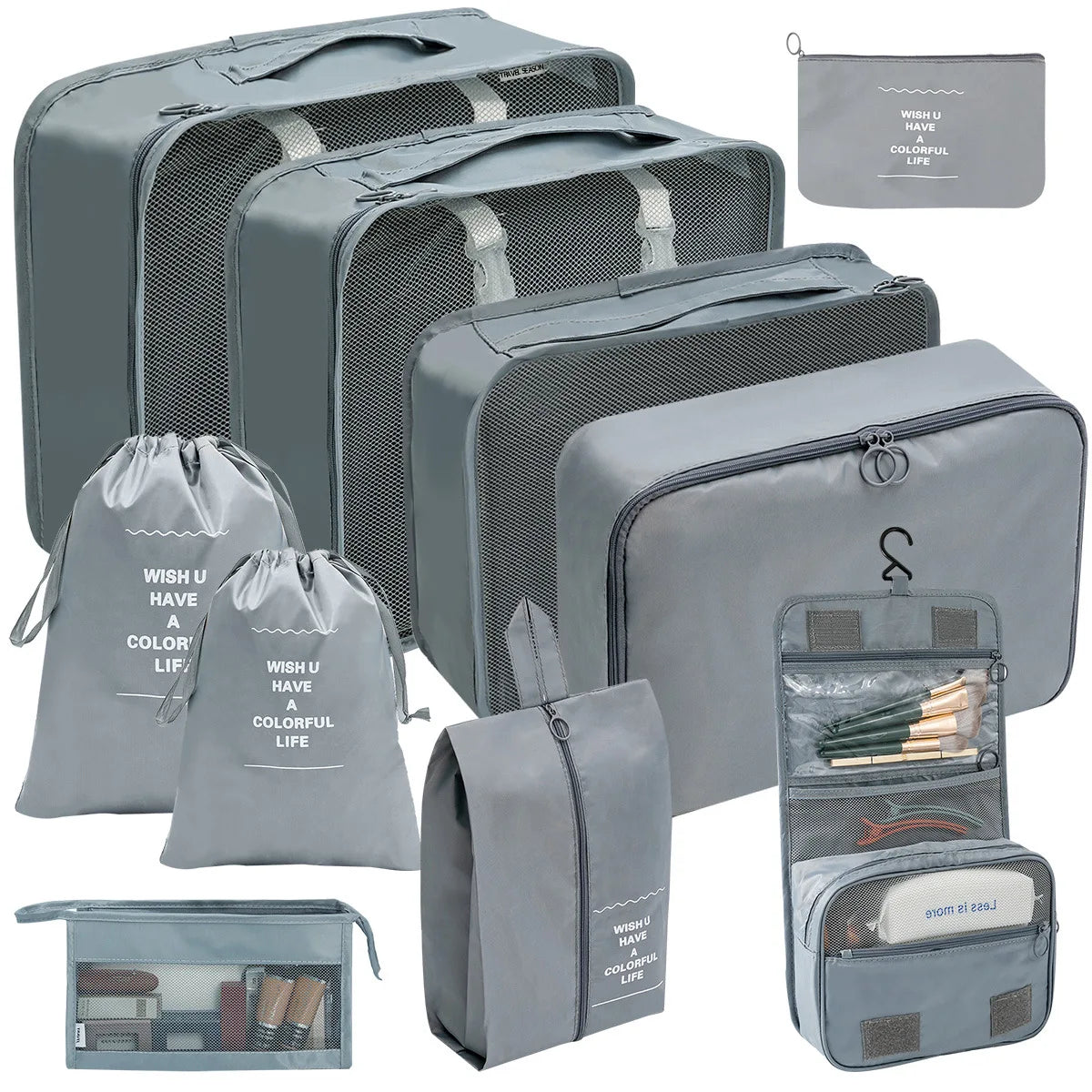 7/10 Pcs Set Travel Organizer Storage Bags Suitcase Packing Cubes Cases Portable Wardrobe Luggage Clothes Shoe Pouch Fold
