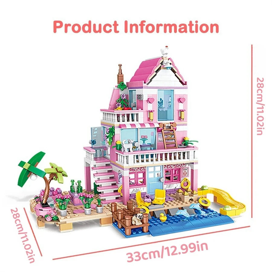 822Pcs Beach Villa Building Blocks Transformable House Model Creative Building Educational STEM Toys Birthday Gift For Girls