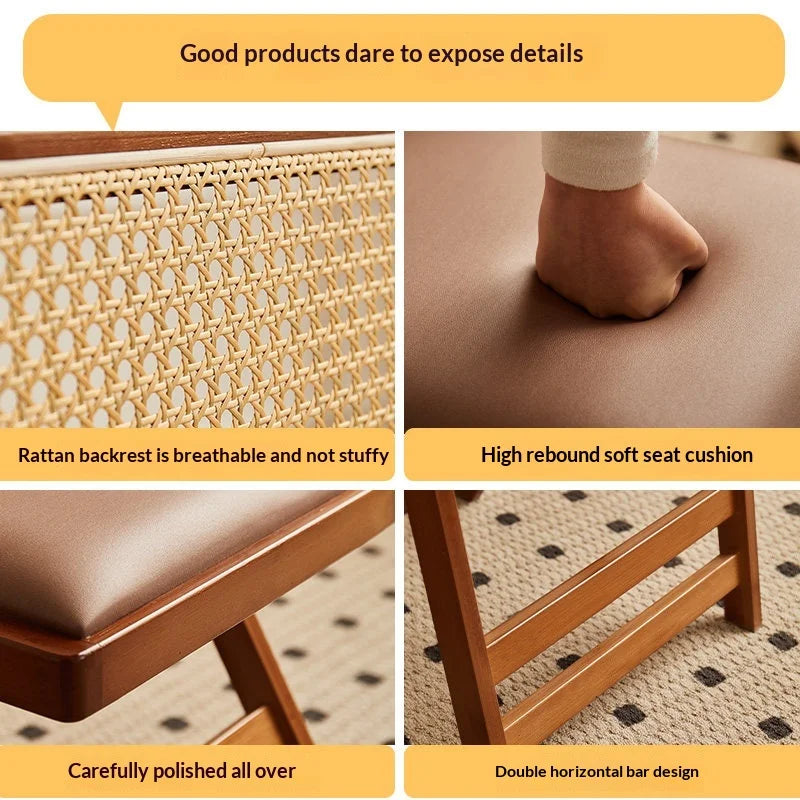 Foldable Wooden Bar Stool High Counter Stool Rattan Back Modern Minimalist Kitchen Island Breakfast Bar Dining Room Furniture