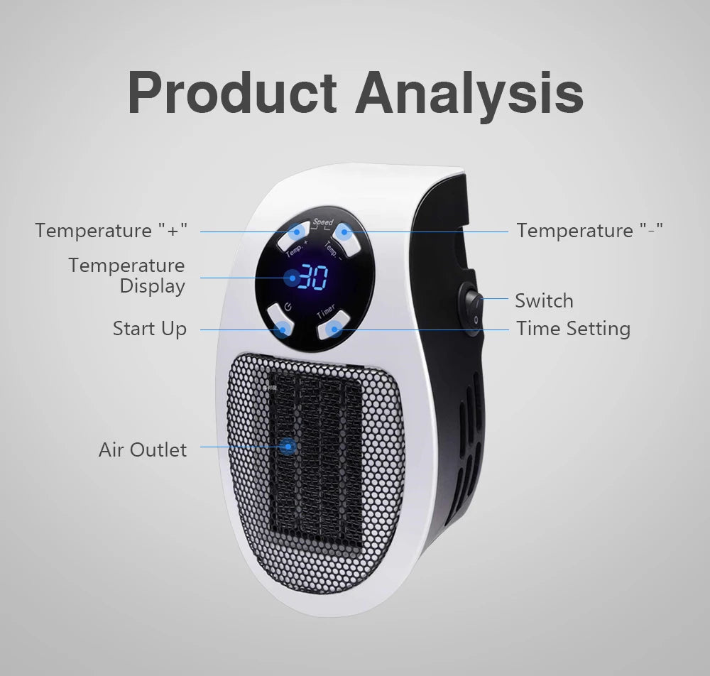 Plug In Electric Heater 500W Portable Room Heater Remote Control Mini Radiator Heating Stove Home Appliance Warmer