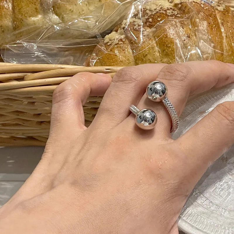 925 Sterling Silver Metal Flower Shell Geometric Rings For Women French Retro Romantic Open Thai