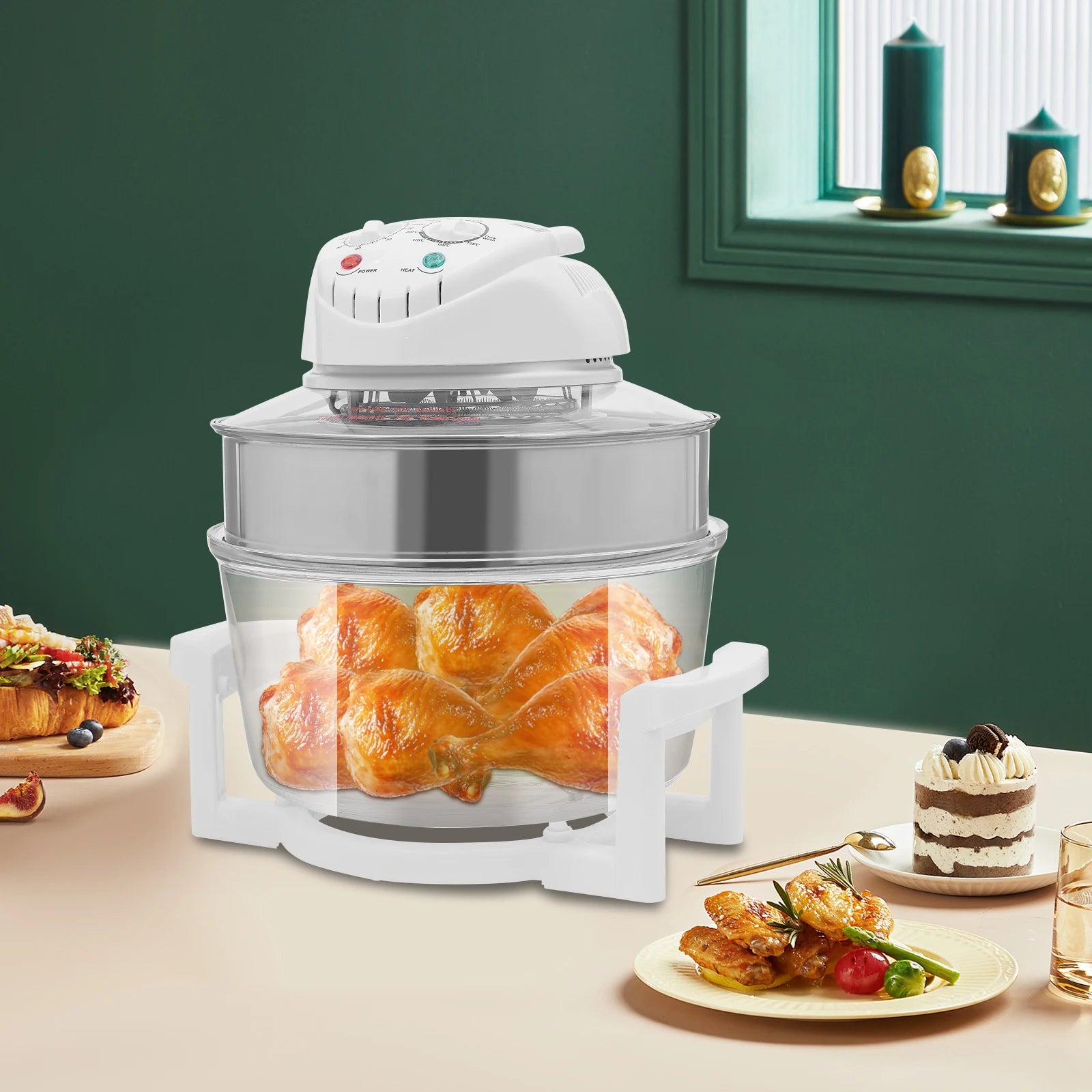 110V 17.96Qt Visual Air Fryer 1200-1400W 360° Hot Air Circulation Oil-Free Cooker with Grill Rack for Home Kitchen