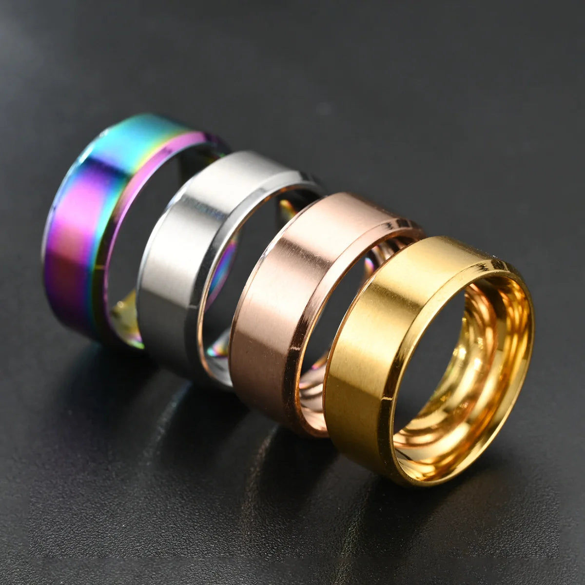 8MM Classic Stainless Steel Ring For Men Women 7 Color Double Inclined Plane Matte Wedding Band Couples Rings Fashion Jewelry