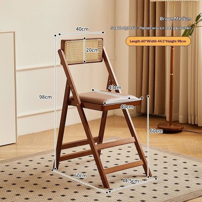 Foldable Wooden Bar Stool High Counter Stool Rattan Back Modern Minimalist Kitchen Island Breakfast Bar Dining Room Furniture