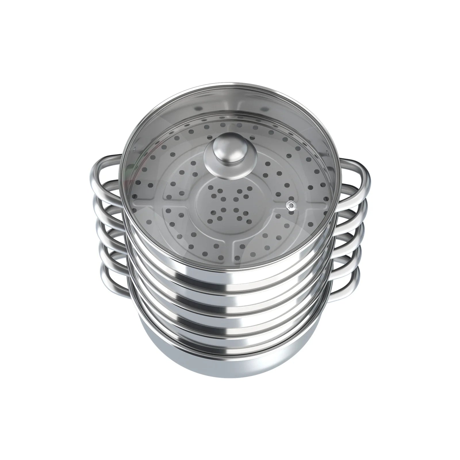 5-Layer Steamer 26cm/28cm/30cm Steam Cooker 304 Food-Grade Stainless Steel 4 Steaming Grids and 1 Cooking Pot W/ Glass Lid
