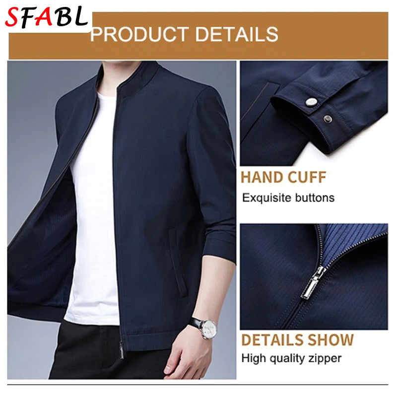 Solid Quality Men's Jacket Business Casual Luxury Blazer for Men Zipper Jacket Office Dress Coat Spring Autumn New Outerwear 3XL