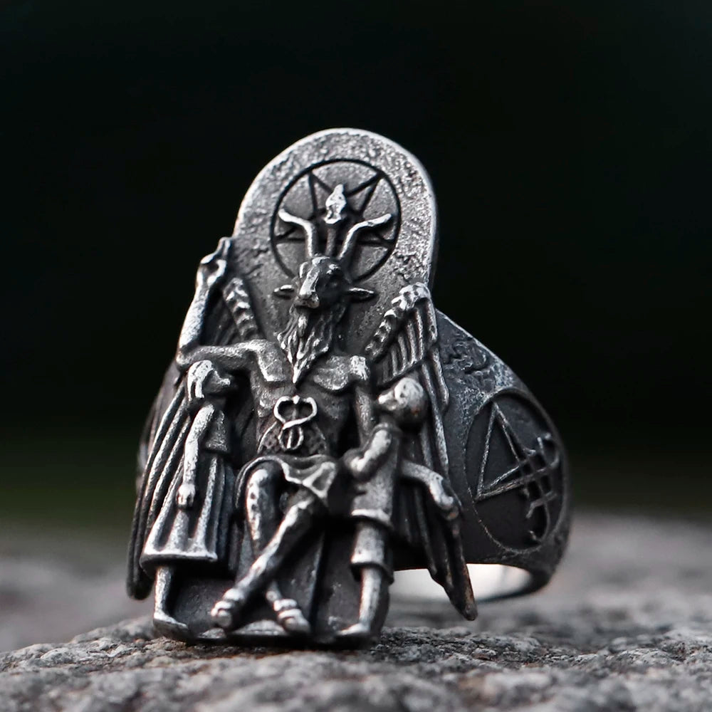 EW Vintage Ring Lucifer Satan Signet Ring for Men with Anubis Stainless Steel Fashion Punk Jewelry Gift Wholesale