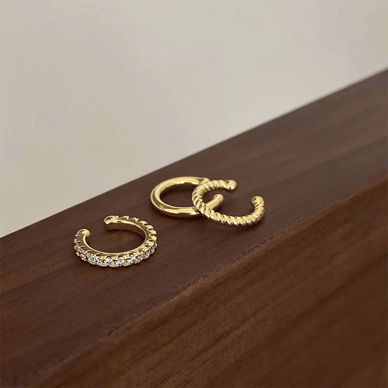 3Pcs/Set Clips Earring for Women Unisex Minimalist Fashion Cartilage Hoop Earrings Sets Ear Cuff Piercing Clip on Earring