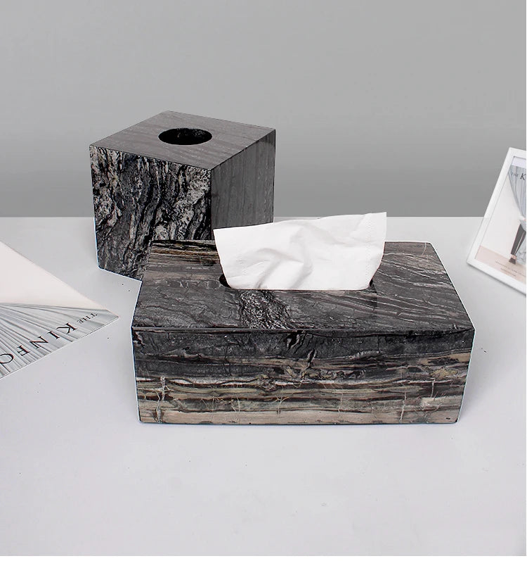 Factory Outlet 25x14x10CM Cuboid Natural Marble Stone Big Tissue Box Storage Organization Case