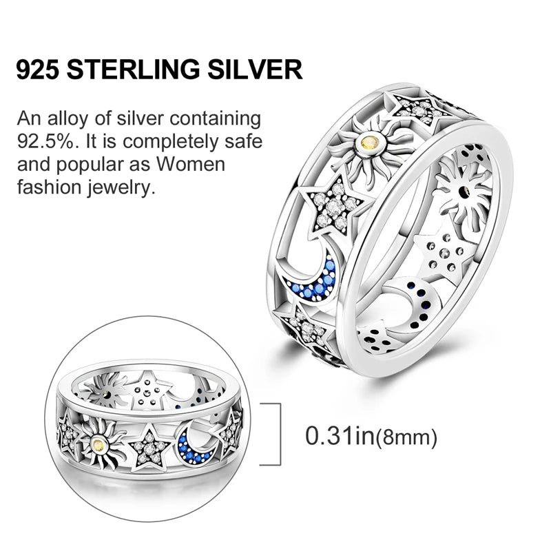 Rings For Women 925 Silver Size 6-9 Ocean Flower Sun Butterfly Heart Hollow Ring Fit For Engagement Weddings Fine Jewelry Gifts
