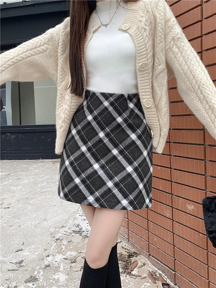 ITOOLIN Womem Vintage Plaid Tweed A-line Skirt Casual High Waist Mini Skirt Women Preppy Style Bodycon Skirts Spring Summer 2026