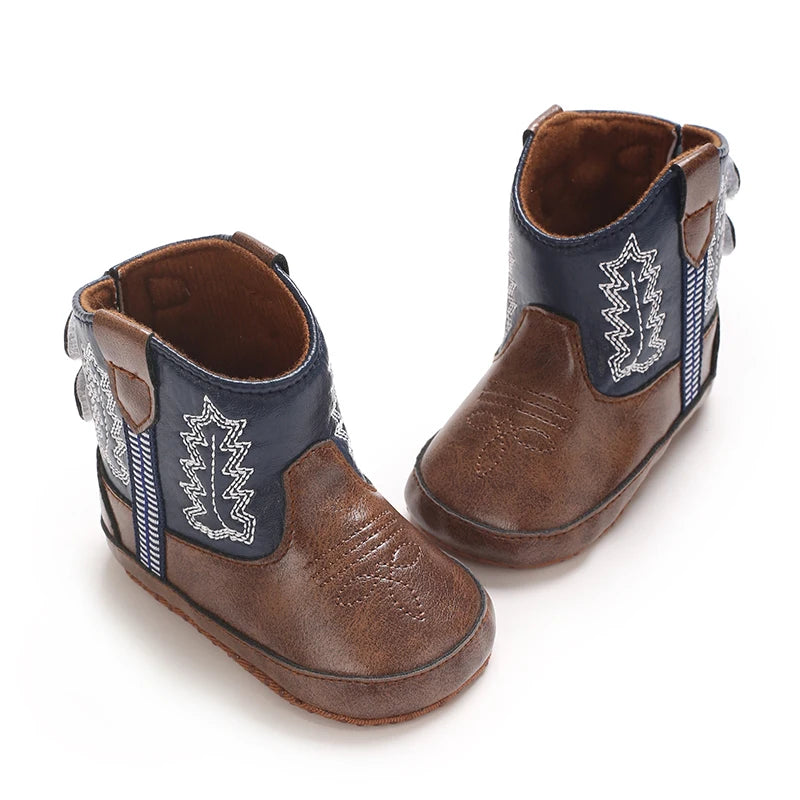 Western Cowboy Princess Baby Boots 0-18M Infant Pre-Walker Shoes Soft Sole Embroidered Footwear for Newborn Girls