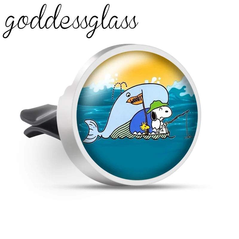 Snoopy on the Road 66 Walking Anime Photo Aromatherapy Car Decoration Clip Perfume Locket Fittings Oil Scent Gift keychain