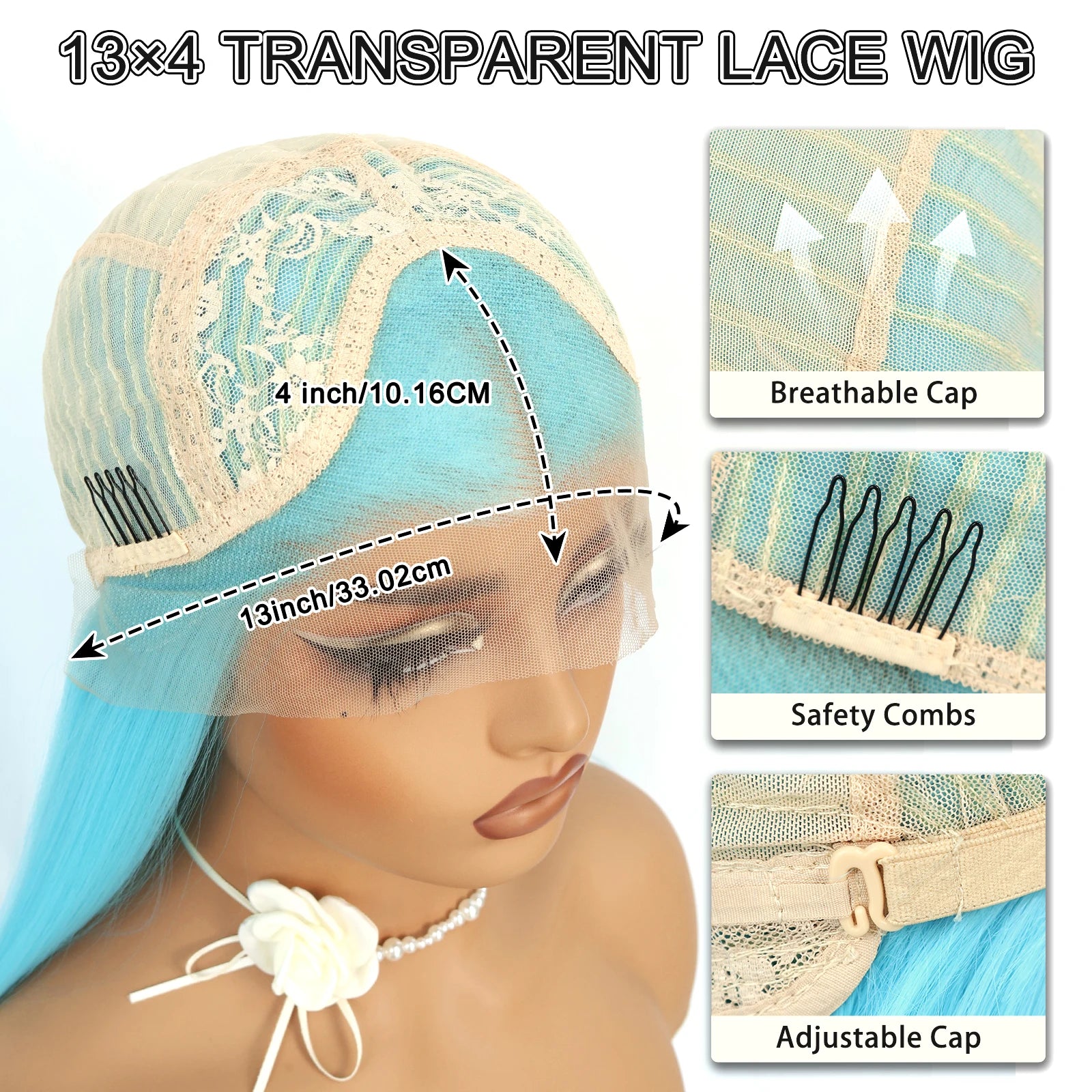 Aubree Synthetic Wigs Blue Hair 13*4 Lace Front Wigs For Daily Use Party Time Long Straight 28 inches 180% Density Glueless