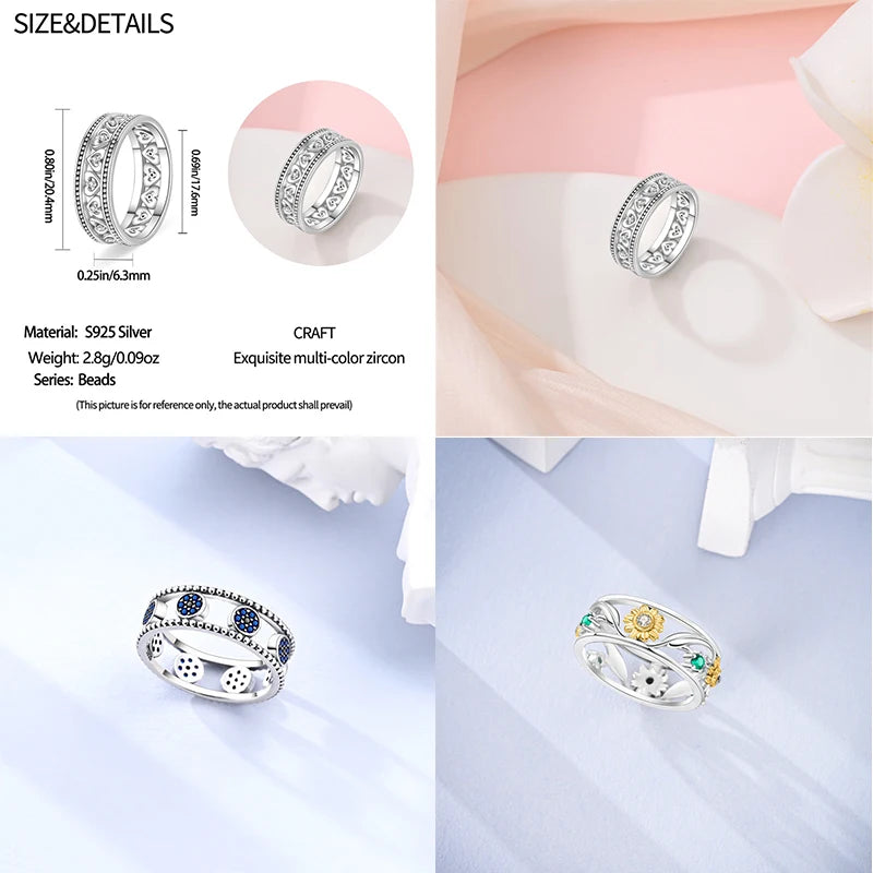 Rings For Women 925 Silver Size 6-9 Ocean Flower Sun Butterfly Heart Hollow Ring Fit For Engagement Weddings Fine Jewelry Gifts