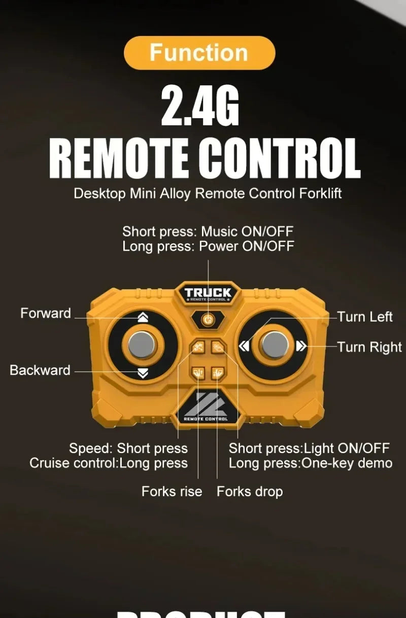 1:64 RC Mini Alloy Car Forklift with Trailer Excavator Desktop Game 2.4G Remote Control Engineering Lift Truck Child's Toy Gifts