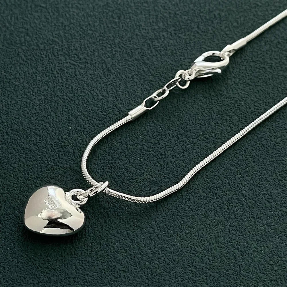 fashion 925 sterling silver designer jewelry lovely heart pendant with snake bone chain necklace for women gifts