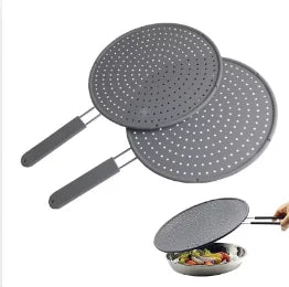HTMCK Heat-Resistant Silicone Kitchen Splatter Screen Frying Pan Lid with Handle Oil Splash Guard Drain Board Cover