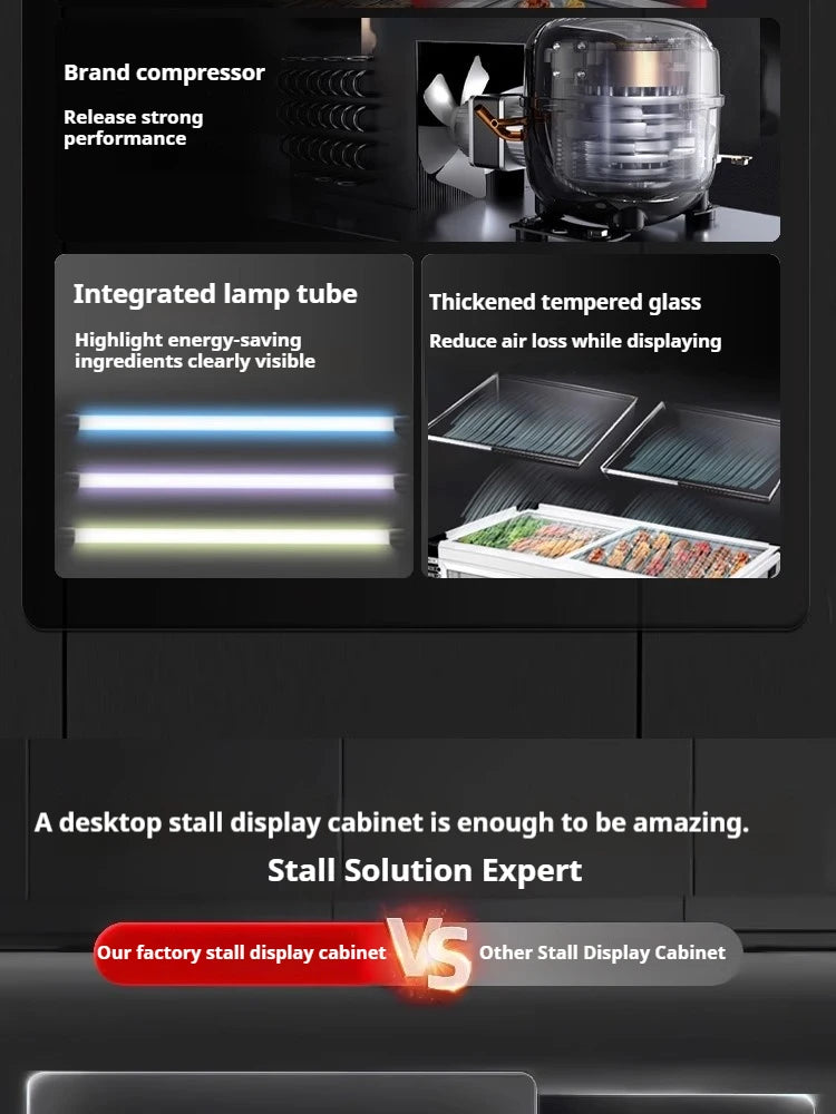Commercial Refrigerator Freezer Countertop, 140W Portable Display Fridge for Food Stall with 3-Color Lights & Copper Tube Cool