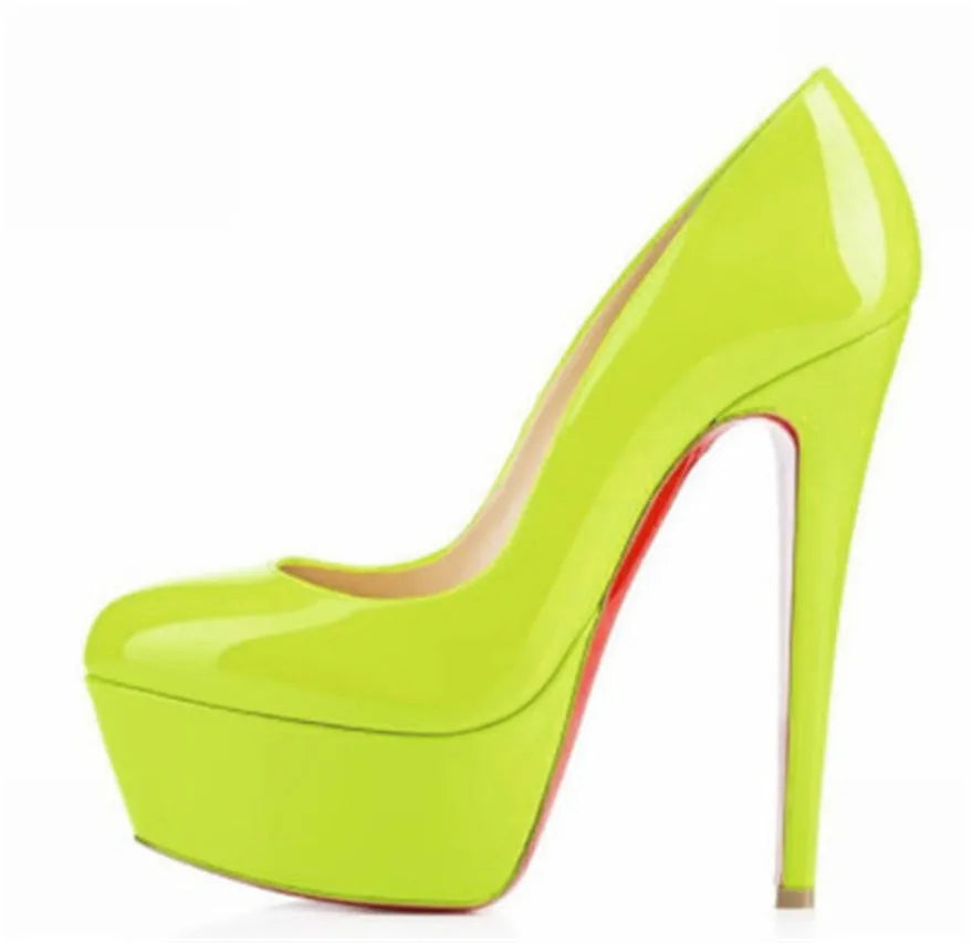 Candy Color Platform Women High Heels Shoes Round Toe Patent Leather Pumps Woman Sexy Party Wedding Shallow Ladies Shoes Size 42