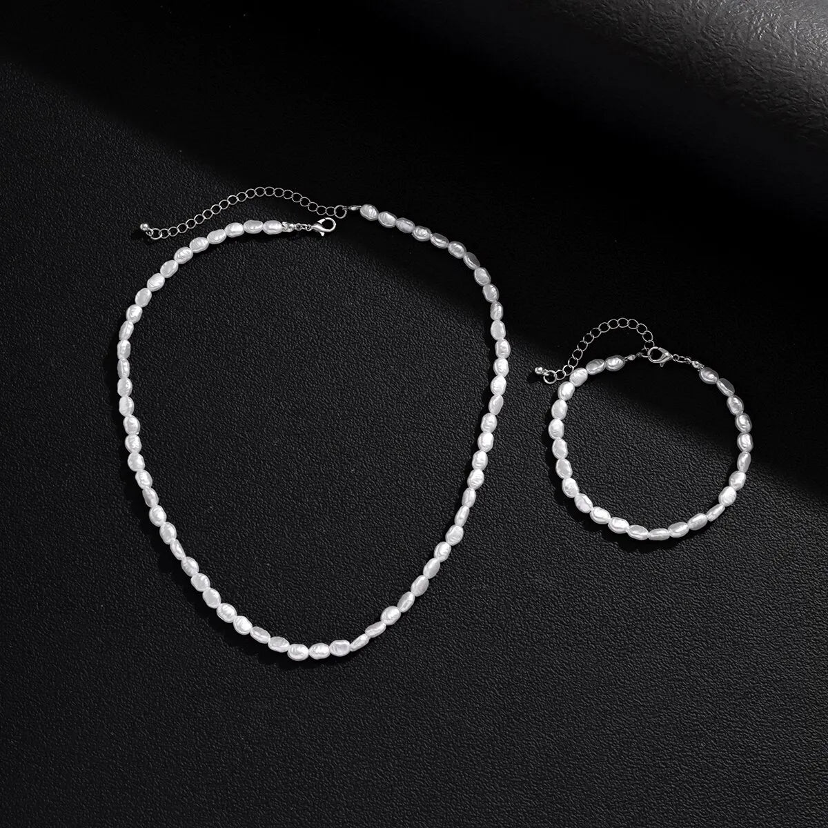 Boho Handmade Imitation-Pearl Chain Necklace Bracelet for Men Trendy Vintage Clavicle Chain on Neck Jewelry Set New Steampunk