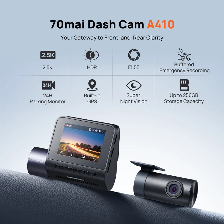 70mai Dash Cam A410 2.5K+1080P Dual-Channel Recording Built-in GPS 24H Parking Surveillance Car DVR 70mai A410