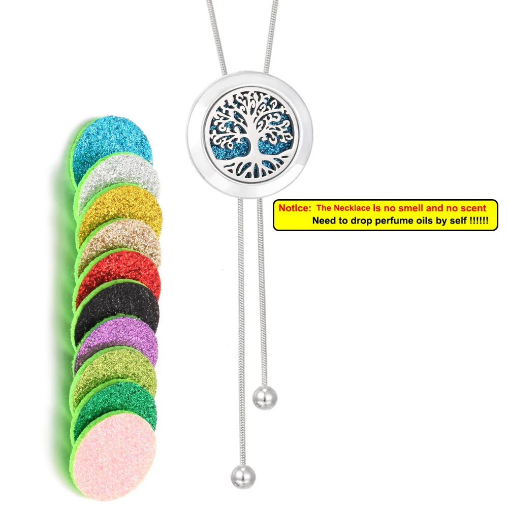 Tree Of Life Aromatherapy Necklace Spiral Open Perfume Locket Essential Oil Diffuser Tassel Pendant Necklace Aroma Jewelry Gift