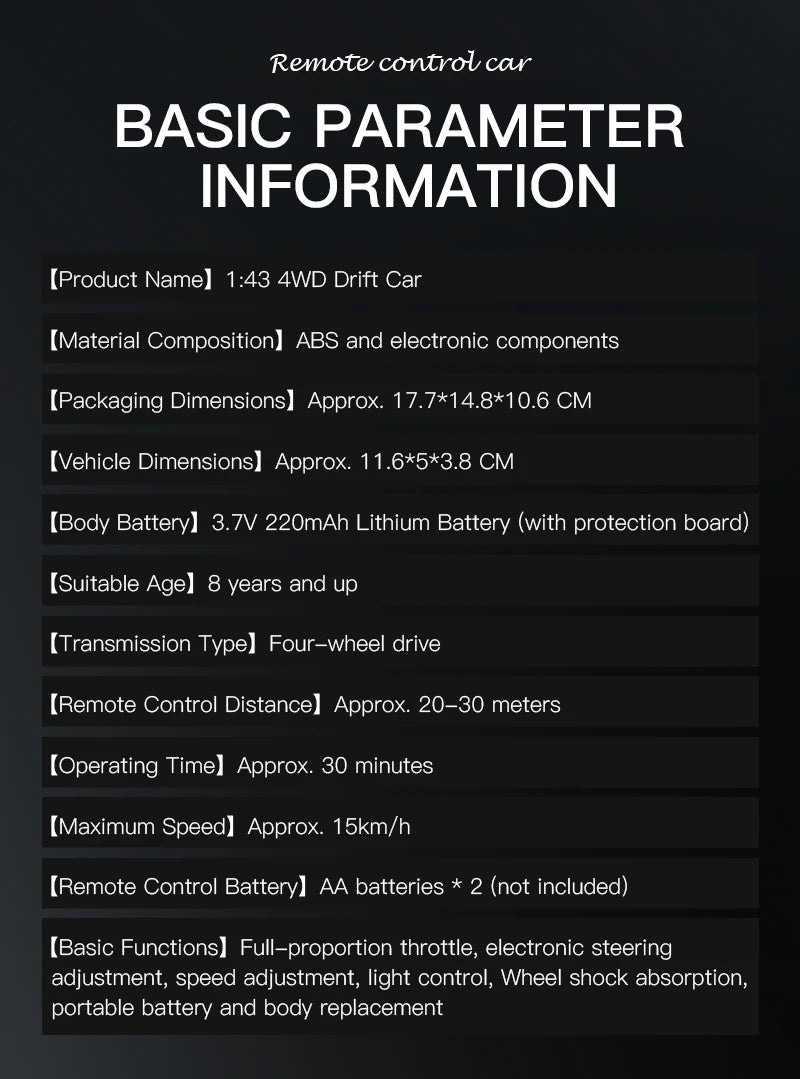 4WD RC Drift Car 1:43 Remote Control Cars Truck 4x4 Racing Drifting 2.4G Radio Mini Vehicle Model Toy Gift for Adults Kids Boys