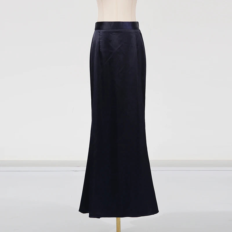 VGH Chic Two Piece Sets for Women Stand Collar Short Sleeves Spliced Pocket Tweed Top High Waist Maxi Skirts Vintage Suit Female