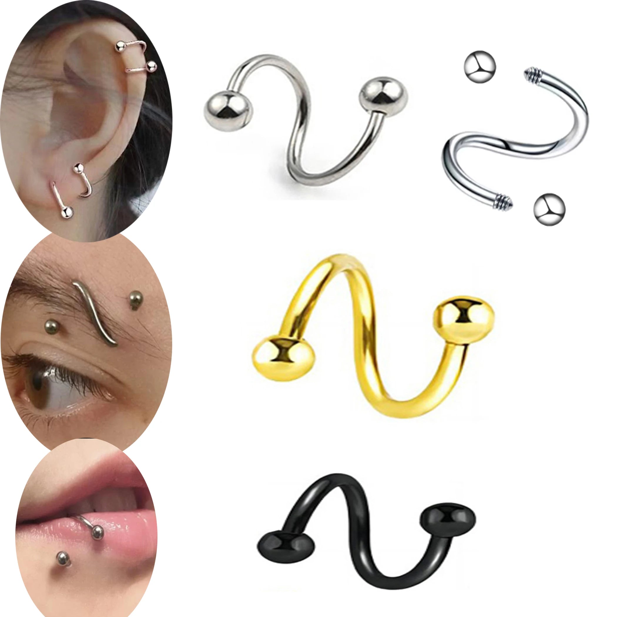 Women's Spiral Earrings Piercing Jewelry Multi-Use Body Jewelry - Lips Nose Septum Tragus Rook Labret Cartilage Hoop Rings Gift
