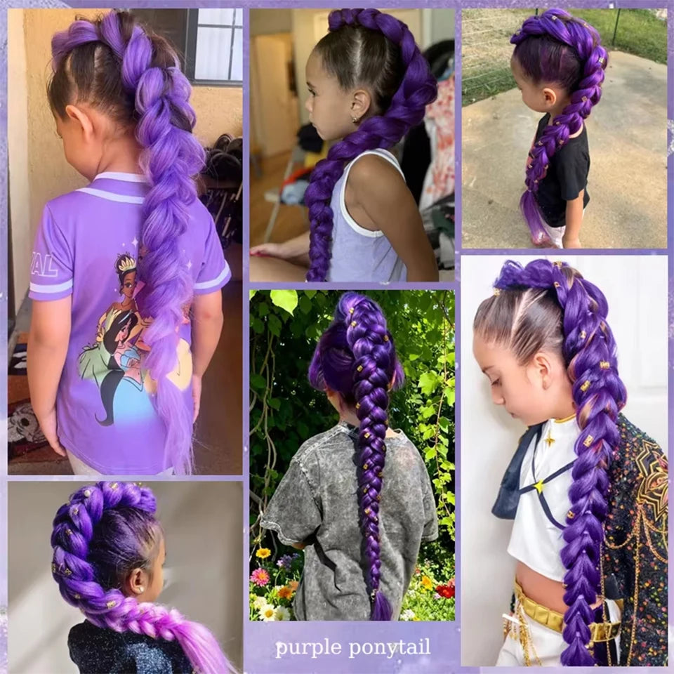 32inch Braided Purple Synthetic Ponytail with Tinsel Hair Wig Super Extensions Shiny Tinsel Hair for Kids Christmas Cosplay Hair
