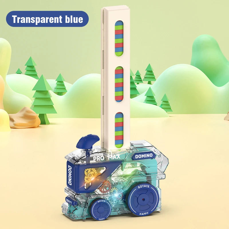 Automatic Domino Train with 60 Dominos Montessori Early Educational STEM Toys Train DIY Building Blocks Christmas Birthday Gift