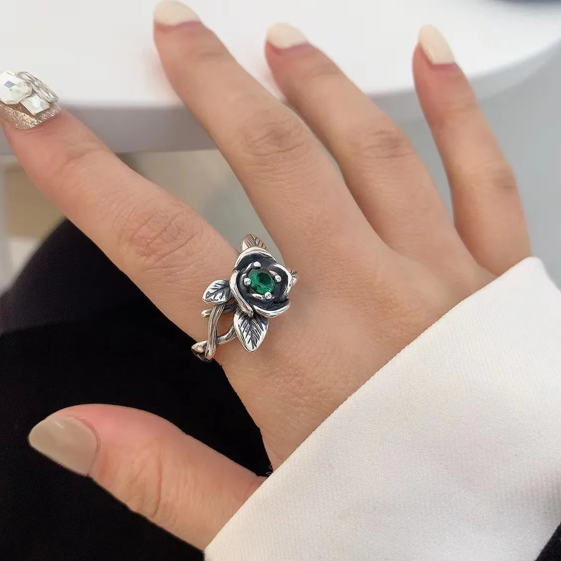 925 Sterling Silver Metal Flower Shell Geometric Rings For Women French Retro Romantic Open Thai