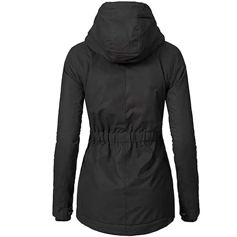 2023 Hooded Women Splice Zipper Coats Loose Casual Pockets Parkas Regular Thick Full Sleeve Warm Solid Jackets Autumn Winter