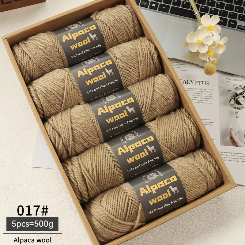 500g Alpaca Wool 245 Chunky Knitting Yarn Multi-Color Autumn and Winter Fashionable Gift for Men and Women DIY Knitting Material Kit for Warm Sweaters, Coats, Scarves, Hats, Gloves, Leg Warmers, Knee Pads Yarn Balls 5Pcs/Pack