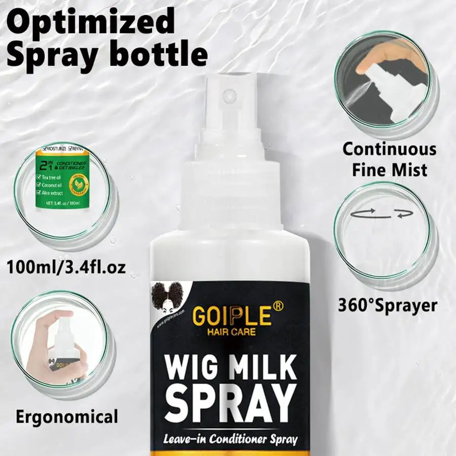 100m Wig Milk Spray for Wigs Smooth and Shiny Wig Leave-in Conditioner Women Synthetic Hair Anti Frizz Moisturizing Care Product