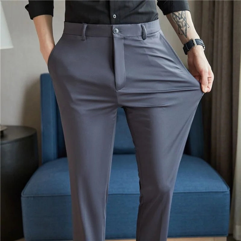 29-42 Men's Summer Pants Thin Straight Stretch Casual Pants with No Trace No Ironing Fabric Silky and Cool Feeling