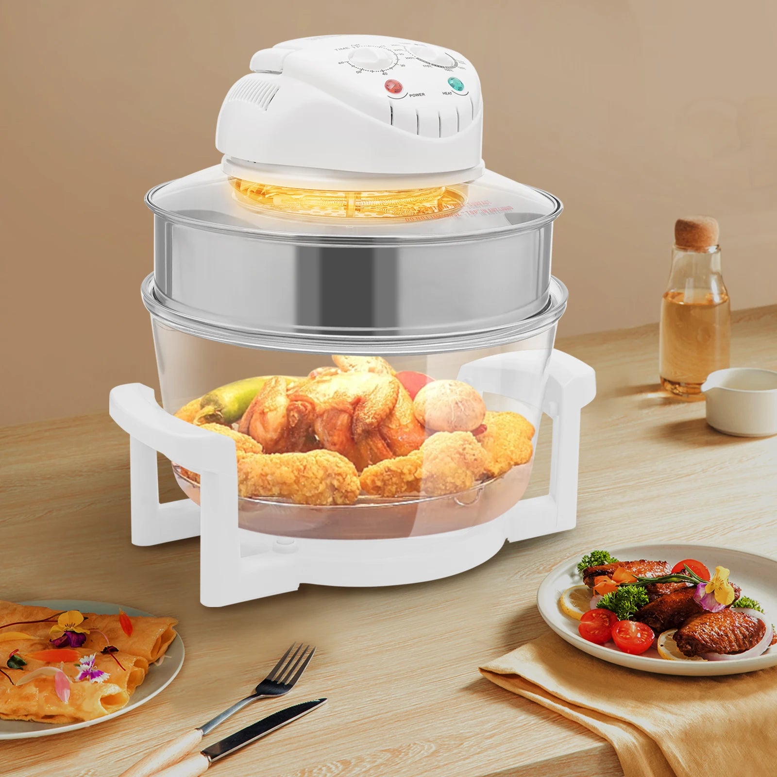 110V 17.96Qt Visual Air Fryer 1200-1400W 360° Hot Air Circulation Oil-Free Cooker with Grill Rack for Home Kitchen