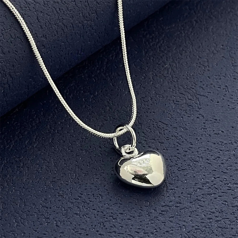 fashion 925 sterling silver designer jewelry lovely heart pendant with snake bone chain necklace for women gifts