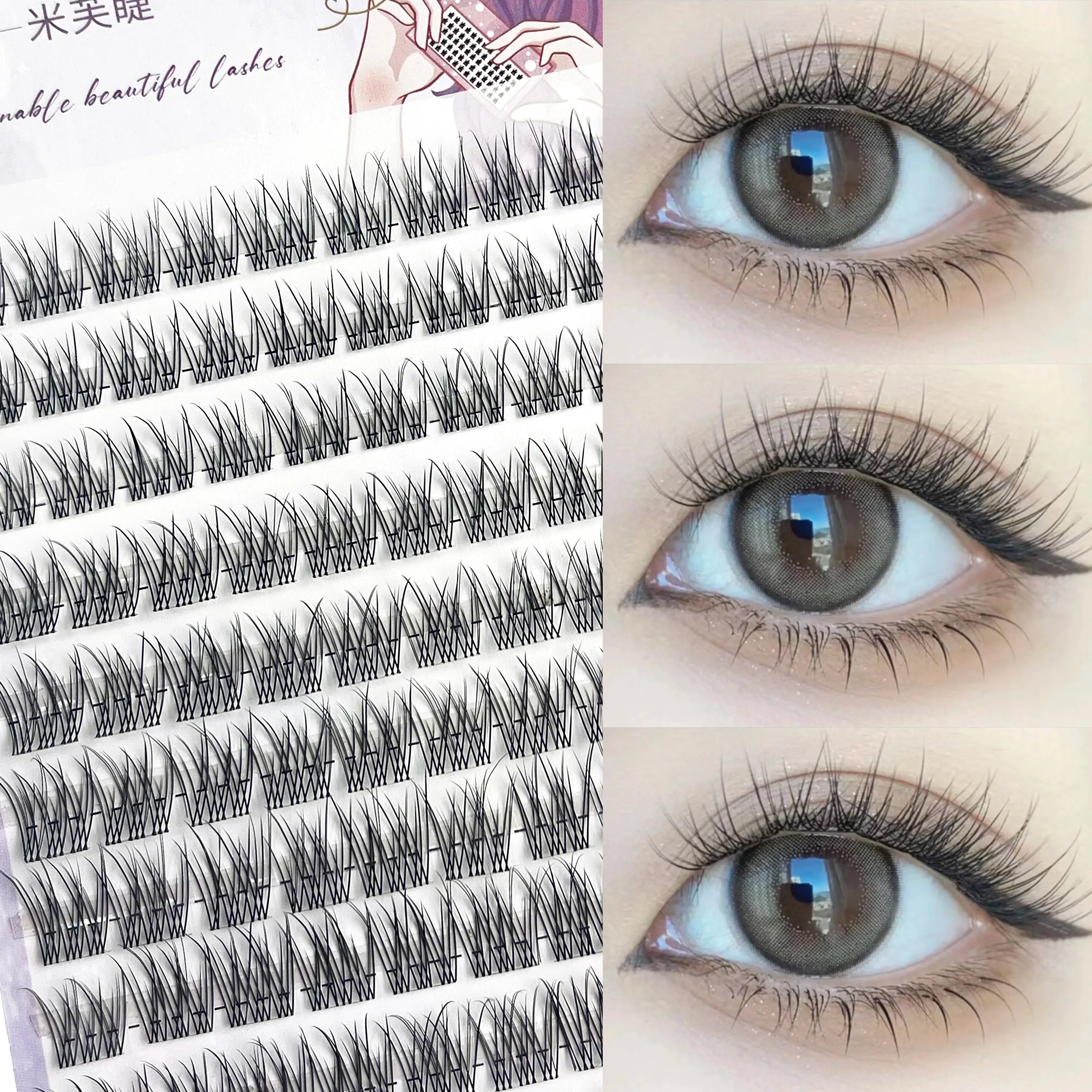 1/box 120 bundles Mink False Eyelash Natural Fishtail Lash 3D Russian Individual Eyelash Extension Cluster Makeup Tool Wholesale