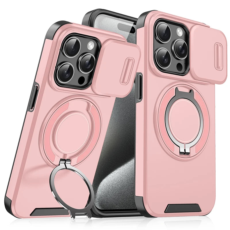 360°Rotating Hidden Metal Car Holder Ring Push Window Protection Lens Shockproof Phone Case For IPhone 16 Pro Max 16 Plus Cover